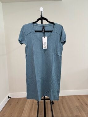 NWT Bobi Los Angeles Slub Jersey V-Neck T-Shirt Dress, Bluestone